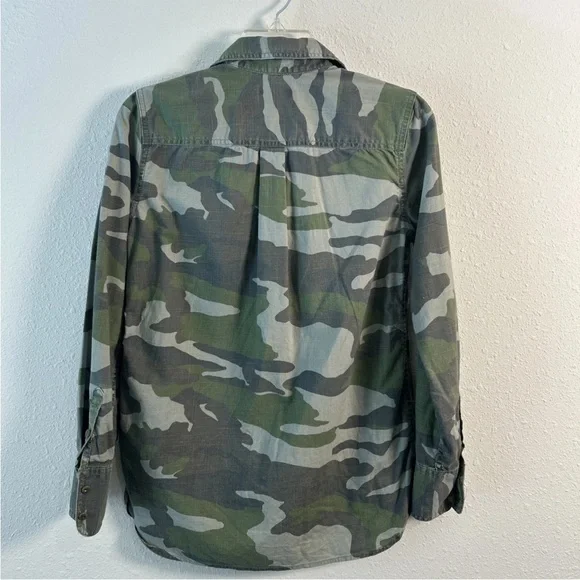 J.Crew Women’s Utility Military Camo Shirt Button Down Green Gray Size 0 Boy Fit - Picture 7 of 10
